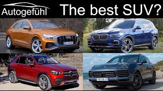 Mercedes GLE vs BMW X5 vs Audi Q8 vs Porsche Cayenne Best SUV comparison review  Autogefühl [upl. by Nedyaj]