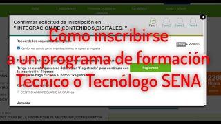 Inscribirse a un programa de formación SENA Técnico o Tecnólogo virtual o presencial SENA SOFIA PLUS [upl. by Louis400]