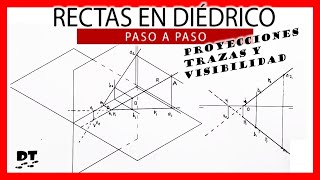 🏆 Sistema Diédrico rectas 🔥 RECTAS en DIÉDRICO  Proyecciones trazas y visibilidad [upl. by Baynebridge]