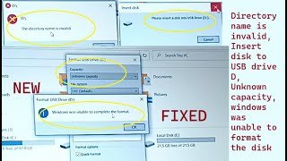 The directory name is invalid insert disk to USB drive Unknown capacity Unable to format the disk [upl. by Brittani]