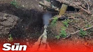 Ukrainian soldiers storm Russian trenches with rifles near Bakhmut [upl. by Reese]