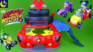 Mickey and the Roadster Racers Garage Playset Toys Hot Rod Goofy Daisy Race Cars Disney Junior Toys [upl. by Genesa]