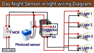 Day Night Sensor in Light Wiring Diagram Photocell Sensor with Contactor Wiring Diagram [upl. by Spada]