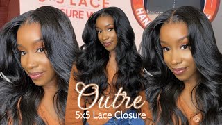 NEW 44 OUTRE 5x5 LACE CLOSURE Human Hair Blend Wig Body Curl 24” [upl. by Ordnas]