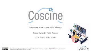 Coscine  What was what is and what will be HPCNRW RDM Seminar Series [upl. by Gabriello]