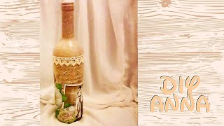 decoupage vintage wine bottle DIY shabby chic ideas decorations craft tutorial  URADI SAM [upl. by Neillij]