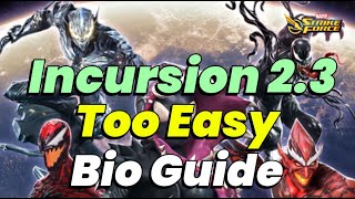 INCURSION 23 BIO RAID GUIDE HOW TO BEAT EVERY NODE SOLO  HIVEMIND  MARVEL Strike Force  MSF [upl. by Janette539]