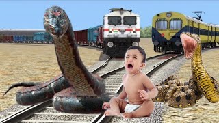 Close Call Anaconda Attacks Baby on Trackbaby [upl. by Sateia]