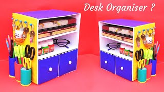 DIY Desk Organizer with waste cardboard box  Best out of waste  Space saving craft idea [upl. by Nassir376]