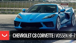 Rapid Blue Corvette C8 Lowered  Staggered Vossen HF7 Wheels [upl. by Trevethick607]