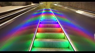 Sweden Stockholm Central subway station rainbow escalator walkalator and elevator ride [upl. by Klemm162]