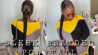 SLEEK BRAIDED PONYTAIL MY FIRST ATTEMPT— BEGINNER FRIENDLY [upl. by Attolrahc]