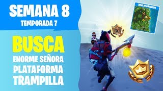 BUSCA ENTRE UNA TRAMPILLA MISTERIOSA UNA ENORME SEÑORA DE ROCA Y UNA PLATAFORMA PRECARIA  Fortnite [upl. by Tager]