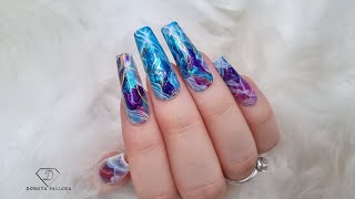 Encapsulated Transfer foil nail design Inlay nail art [upl. by Atiroc]