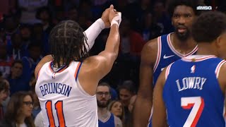 Joel Embiid and Jalen Brunson taunt and call each other floppers 😂 [upl. by Naeerb220]