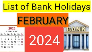 List of Bank holidays February 2024 February 2024 Bank Holidays In India [upl. by Odradlig]