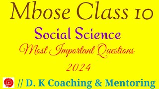 Mbose Class 10 Social Science Most Important Questions 2024 [upl. by Isiah]