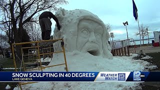 Best US snow sculptors compete in above freezing temperatures in Lake Geneva [upl. by Ahcrop]