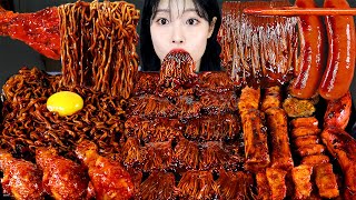 ASMR MUKBANG 직접 만든 불닭 짜장 버섯 양념치킨 소세지 먹방 amp 레시피 SPICY MUSHROOMS AND FIRE NOODLES EATING [upl. by Odanref892]