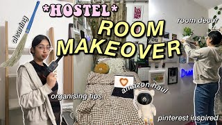 ROOM TRANSFORMATION hostel room✨🪴 pinterest inspired amazon haul cleaning decorating [upl. by Aitnahc]