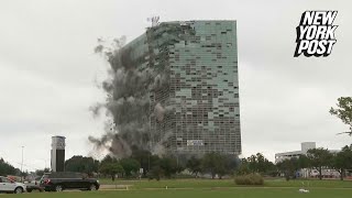 WATCH Hurricanedamaged Hertz Tower implodes in Lake Charles Louisiana [upl. by Daniele]