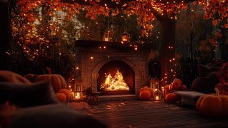 Autumn Jazz amp Cozy Porch Vibes 🎃 Pumpkin Carving amp Rain Sounds for Relaxation 🍂 [upl. by Papageno522]