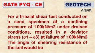 For a triaxial shear test conducted on a sand specimen at a confining pressure of 100kNm2 under [upl. by Llenreb611]