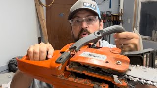 How to Replace the Handle and Brake Bar on Husqvarna Chainsaw [upl. by Eladnek385]