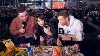 ENGLISH Japanese Snacks CHALLENGE with Stefanie Joosten Power Unlimited at Dutch Comic Con 2019 [upl. by Eesdnil]