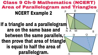 ch9 NCERT Example 2 class 9  Area of parallelogram and triangle  NCERT Mathematics [upl. by Nemsaj]