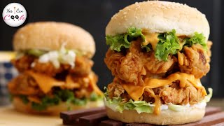 Homemade Double Decker Zinger Burger Recipe [upl. by Naitsirt]