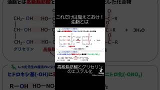 これでは覚えてほしい！油脂とは高級脂肪酸とグリセリンのエステル化化合物である。大学受験 化学 高校生 共通テスト 勉強動画 勉強法 高校化学 油脂 石けん ニトロ化 sorts [upl. by Niamert]