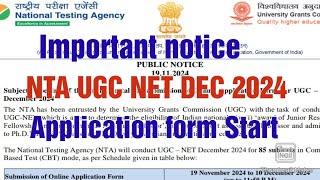 NTA UGC NET DEC 2024Application form StartImportant noticehindi UGC NET [upl. by Hanyaz]