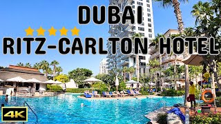 Dubai Luxury 5star Hotel  The Ritz Carlton Hotel at JBR  Amazing Outdoor Pools  Walking Tour [upl. by Sutit259]