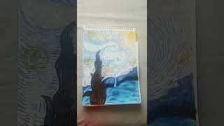 🌃I tried drawing starry night with old oil pastels🌃 viral trending art starrynight oilpainting [upl. by Adaven]