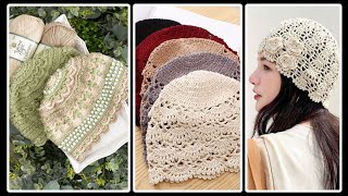 Top most attractive and stylish crochet brimmed hat ideas  crochet newsboy hats for ladies [upl. by Ecirtaemed]