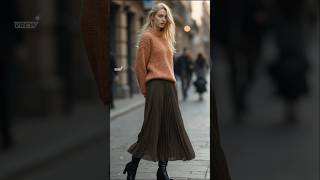 2024 Autumn fall street fashions  oversized sweater amp flowing pleated skirt styles outfits [upl. by Ednil359]