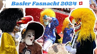 Basler Fasnacht 2024 🇨🇭🥁🎷🎺👺🎭 Cortege Day 3 fasnacht basel cortege baselfasnacht [upl. by Aihsiyt453]