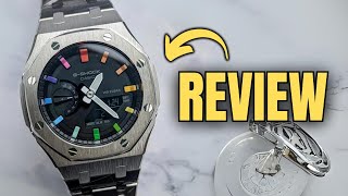 Casio G Shock Rainbow Dial Mod Review Rainbow CasiOak on Metal Bracelet  Mod Watches [upl. by Nylaf]