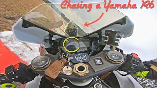 GSXR750 Chasing a Yamaha R6  RAW SOUND [upl. by Petersen]