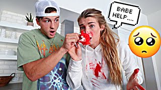 Getting A BLOODY NOSE After WORKING OUT Prank On Husband HE FREAKED OUT [upl. by Ordnassela]