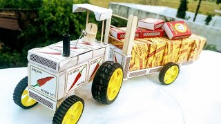 Machis Box Tractor And Trolley How to make a Tractor And Trolley  2 Ghar Par Banaye Simple Toy [upl. by Enuahs]