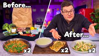 Chef vs Normals GROCERY SHOP CHALLENGE  3 Meals 2 Portions 1 Bag 0 Waste [upl. by Adaline]