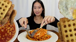 ASMR Mukbang Breakfast Potato Waffles Beans Fried Egg and Chicken Dippers  Eating Sounds 🎧 [upl. by Ramiah384]