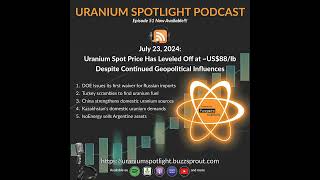 July 23 2024 Uranium spot price has leveled off at US88lb despite continued geopolitical in [upl. by Inajna327]