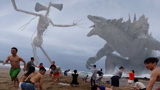 Godzilla vs Siren Head in real life 哥吉拉大戰警笛頭 [upl. by Ted]