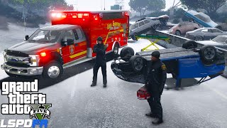 GTA 5 Paramedic Mod Ice Storm Causes Deadly 100 Car Pile UP Crash [upl. by Ardith]