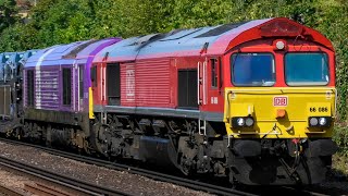 DB 66086  67007 Shed amp Skip With Full Load Of Cars On 6X11 Passes Kensington Olympia [upl. by Yetsirhc]