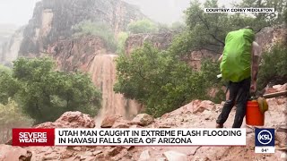 Utah man captures extreme flooding in Havasu Falls area of Arizona [upl. by Hakeem842]