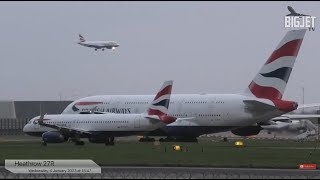 Windy arrivals at London Heathrow Airport [upl. by Atiuqihc]